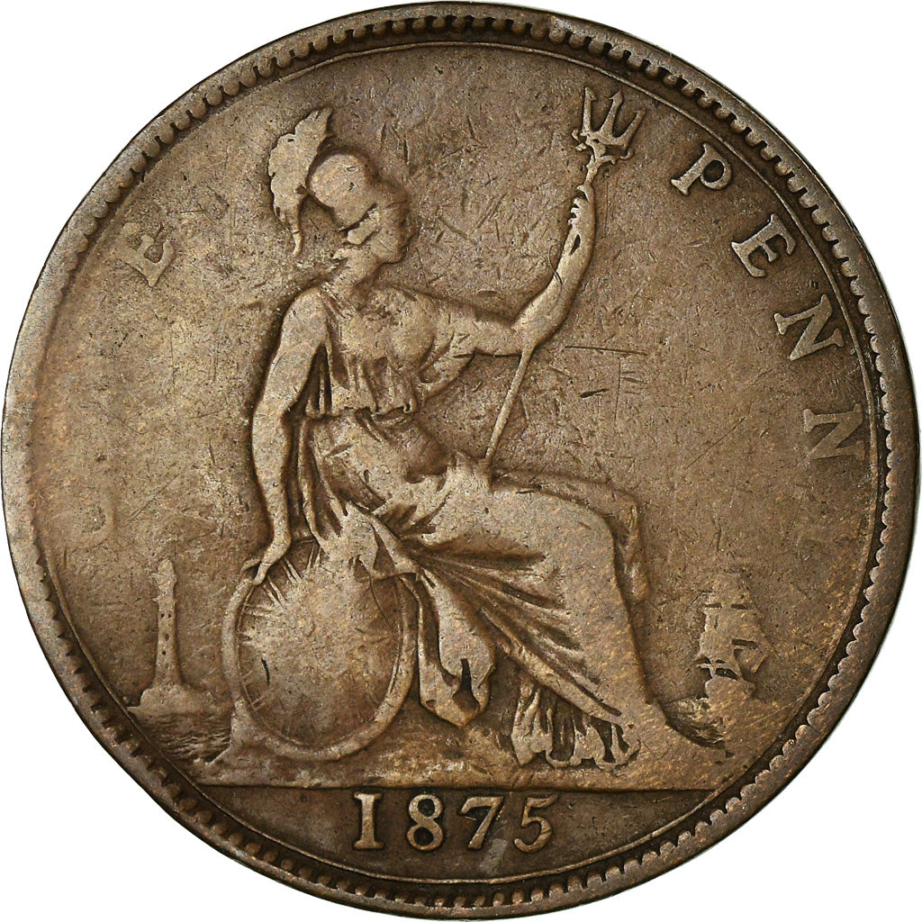 Coin, Great Britain, Victoria, Penny, 1875, VF(20-25), Bronze, KM:755