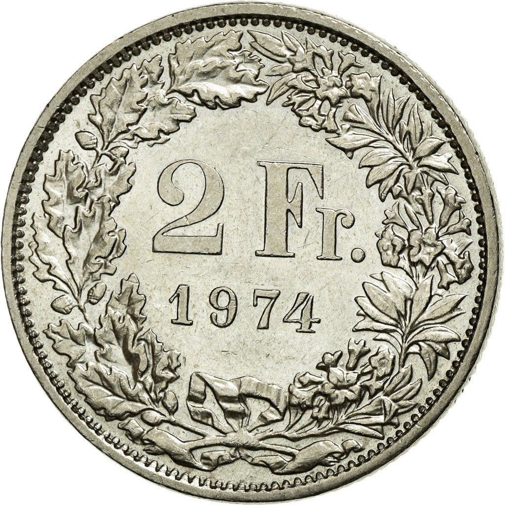 Coin, Switzerland, 2 Francs, 1974, AU(55-58), Copper-nickel, KM:21a.1