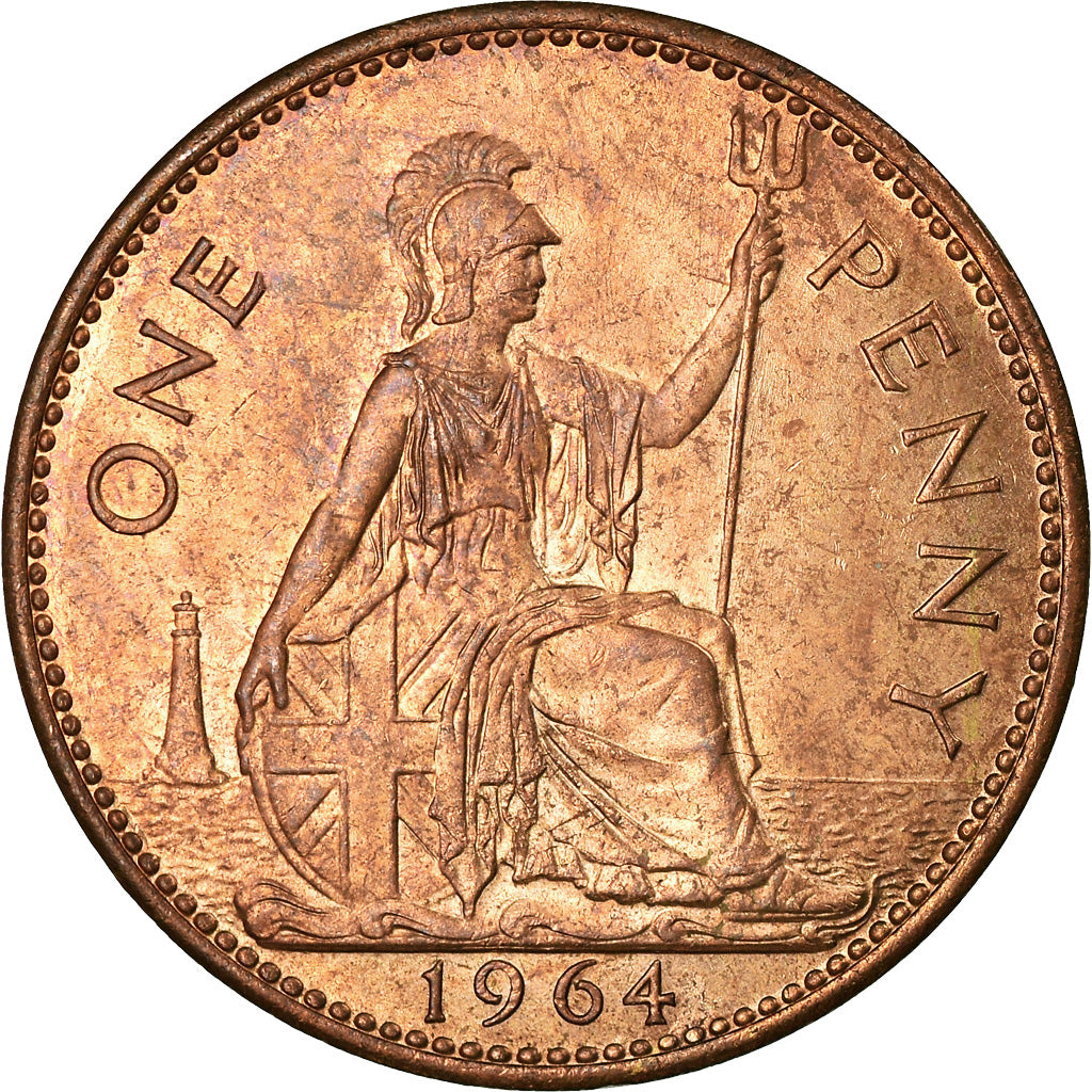 Coin, Great Britain, Elizabeth II, Penny, 1964, AU(55-58), Bronze, KM:897