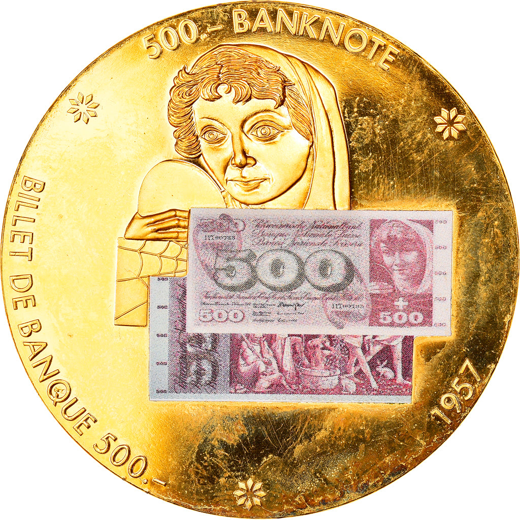 Switzerland, Medal, Billet de Banque 500 Francs, 1957, MS(63), Copper Gilt