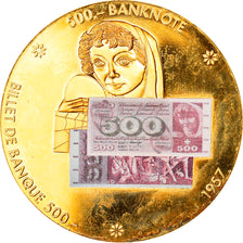 Suíça, Medal, Billet de Banque 500 Francs, 1957, MS(63), Cobre Dourado