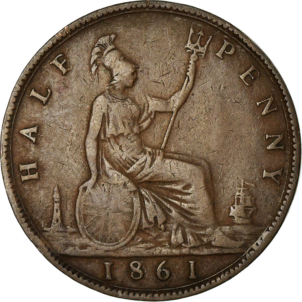 Coin, Great Britain, Victoria, 1/2 Penny, 1861, VF(20-25), Bronze, KM:748.2