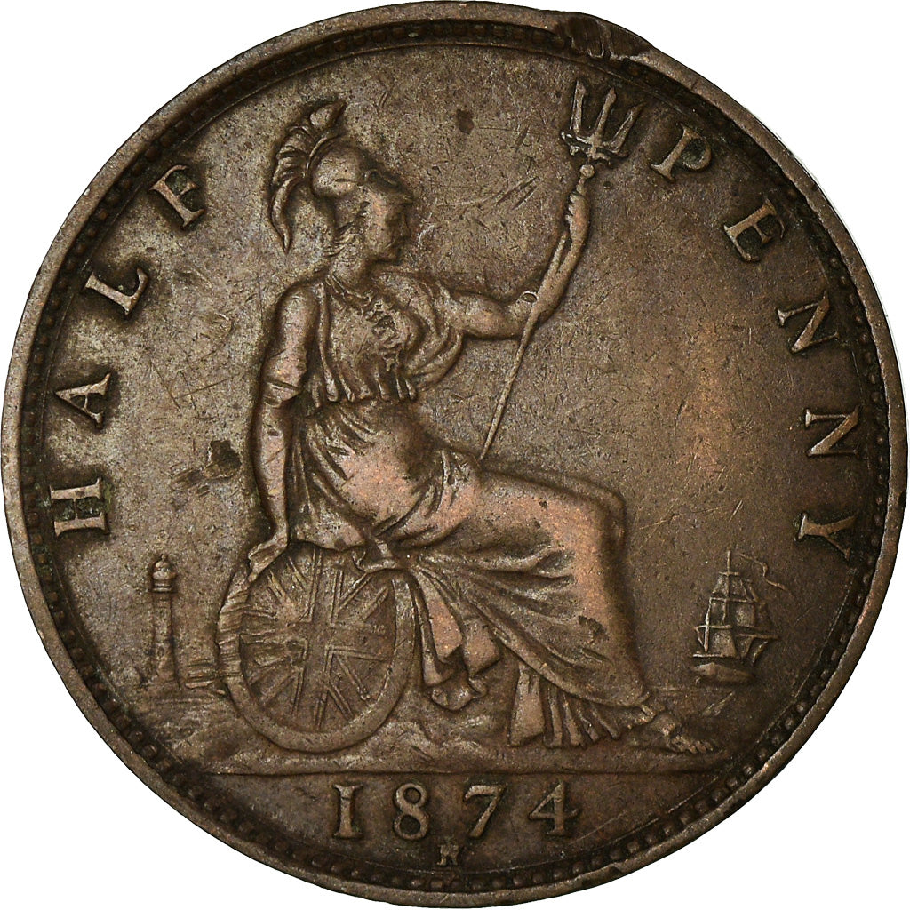 Coin, Great Britain, Victoria, 1/2 Penny, 1874, VF(30-35), Bronze, KM:748.2