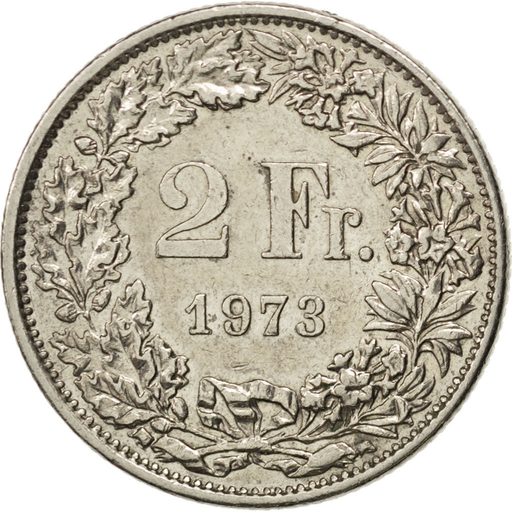 Coin, Switzerland, 2 Francs, 1973, AU(55-58), Copper-nickel, KM:21a.1