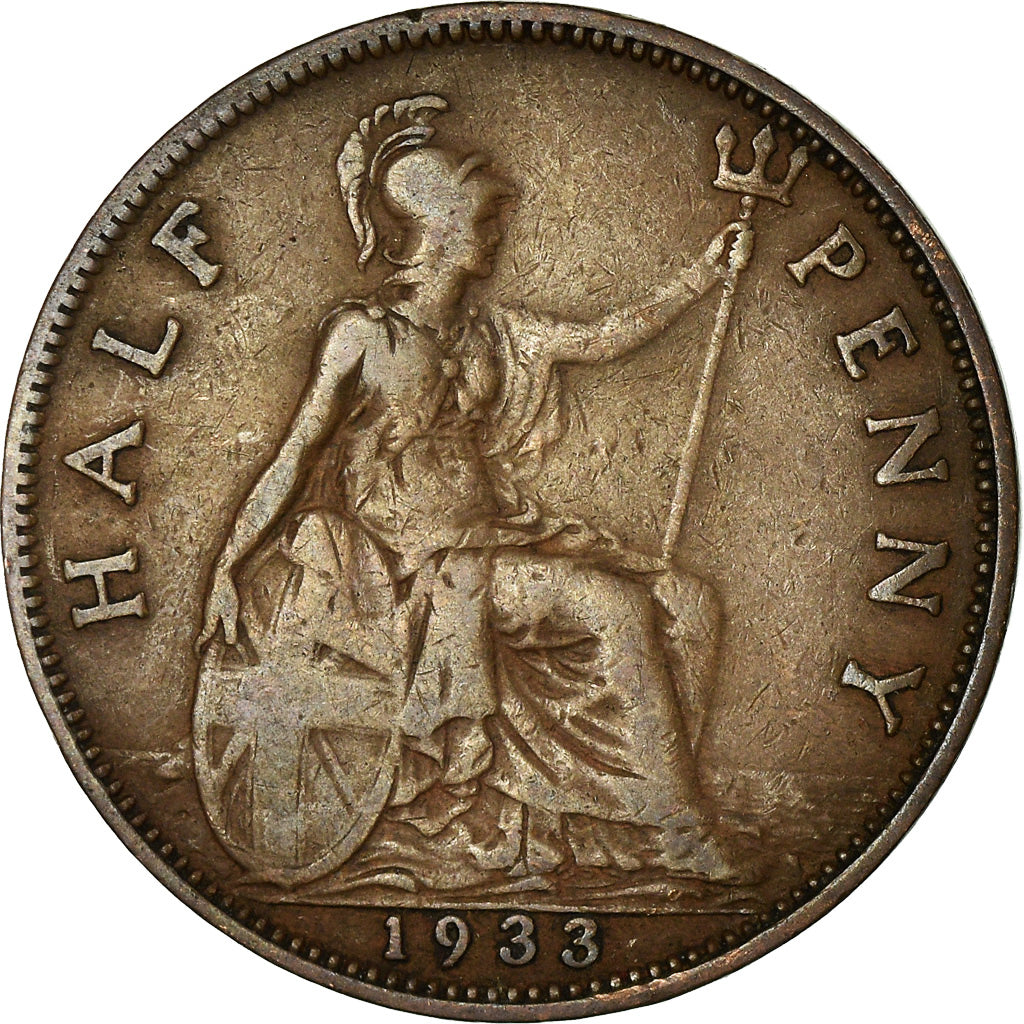 Coin, Great Britain, George V, 1/2 Penny, 1933, VF(30-35), Bronze, KM:837