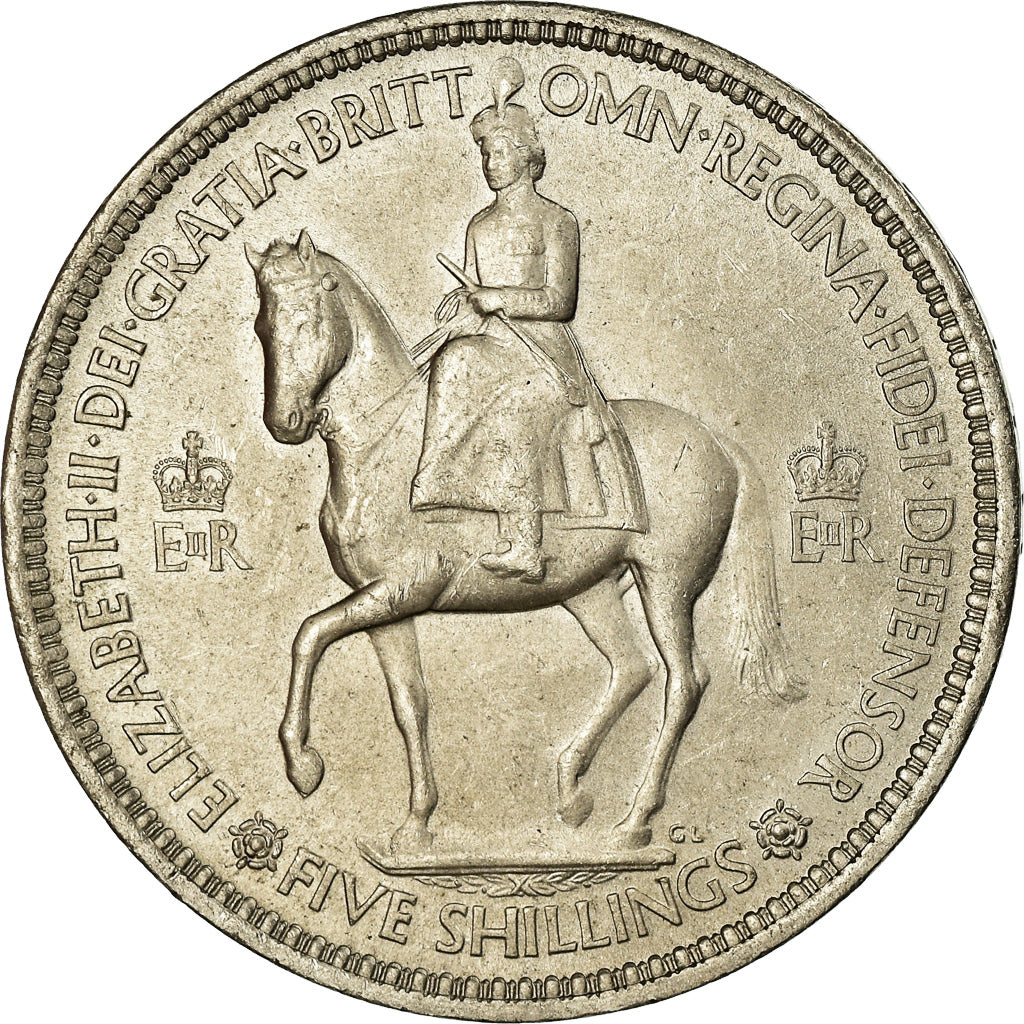 Coin, Great Britain, 5 Shillings, 1953, AU(55-58), Copper-nickel