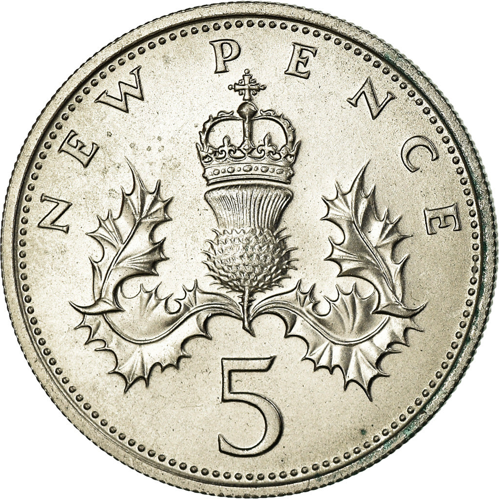 Coin, Great Britain, Elizabeth II, 5 New Pence, 1968, MS(63), Copper-nickel