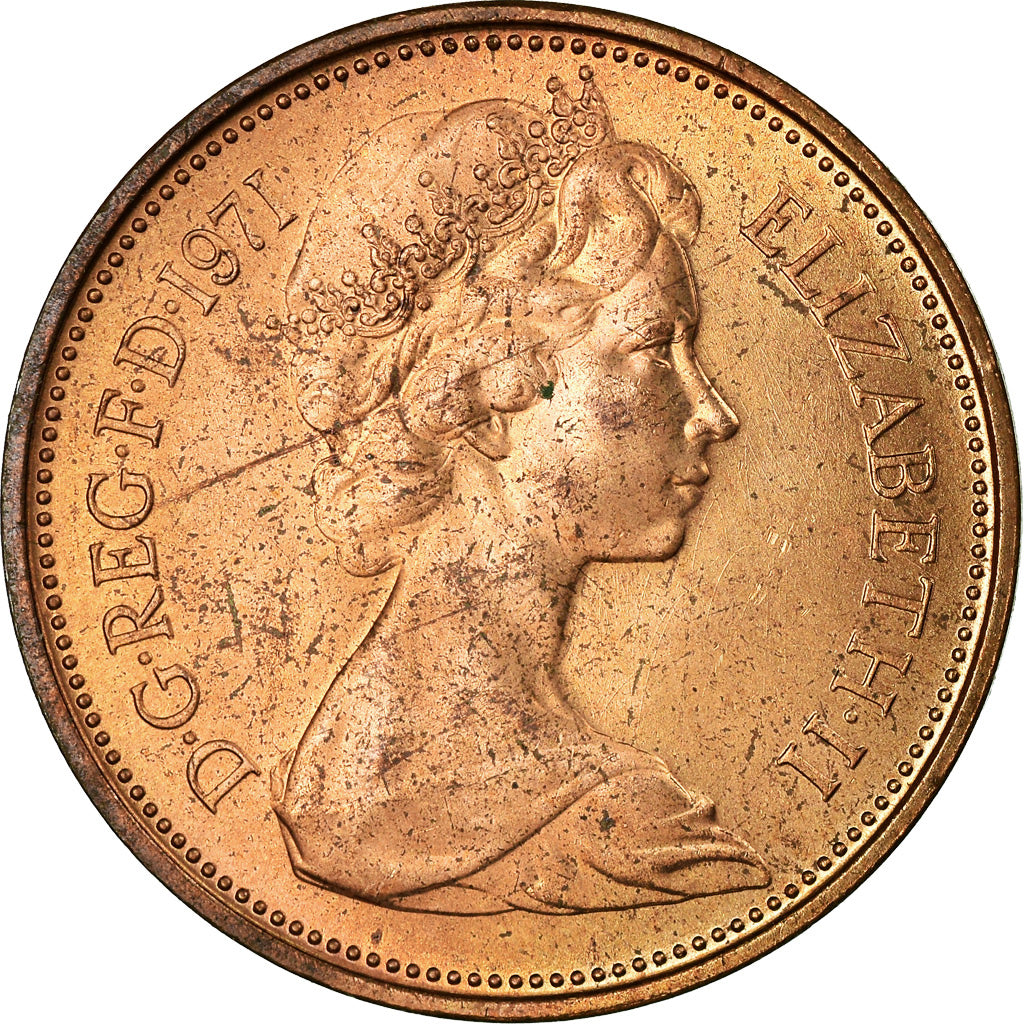 Coin, Great Britain, Elizabeth II, 2 New Pence, 1971, MS(63), Bronze, KM:916