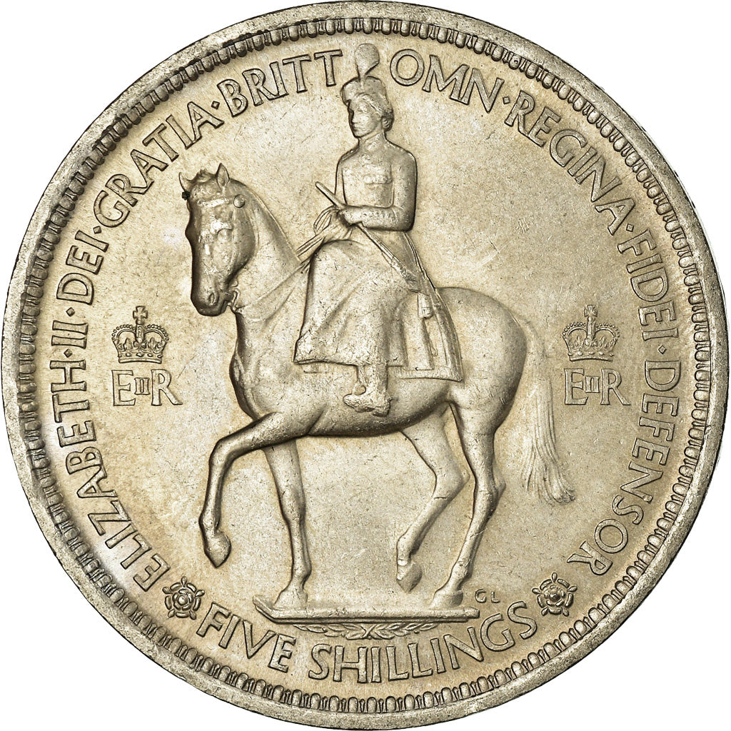 Coin, Great Britain, Elizabeth II, Crown, 1953, MS(63), Copper-nickel, KM:894