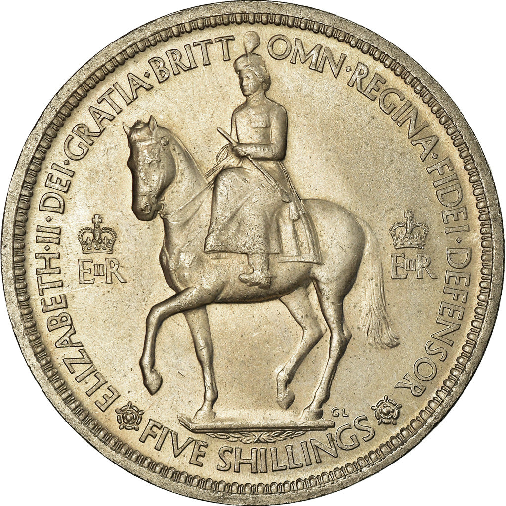 Coin, Great Britain, Elizabeth II, Crown, 1953, MS(63), Copper-nickel, KM:894