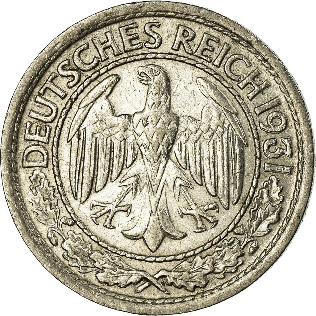 Coin, GERMANY, WEIMAR REPUBLIC, 50 Reichspfennig, 1931, Berlin, EF(40-45)