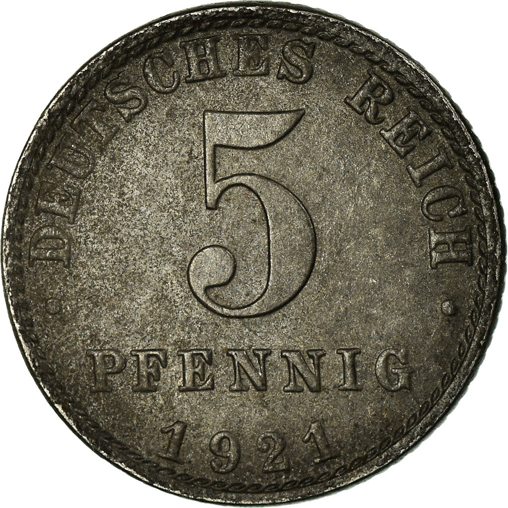 Coin, GERMANY - EMPIRE, 5 Pfennig, 1921, Berlin, VF(30-35), Iron, KM:19
