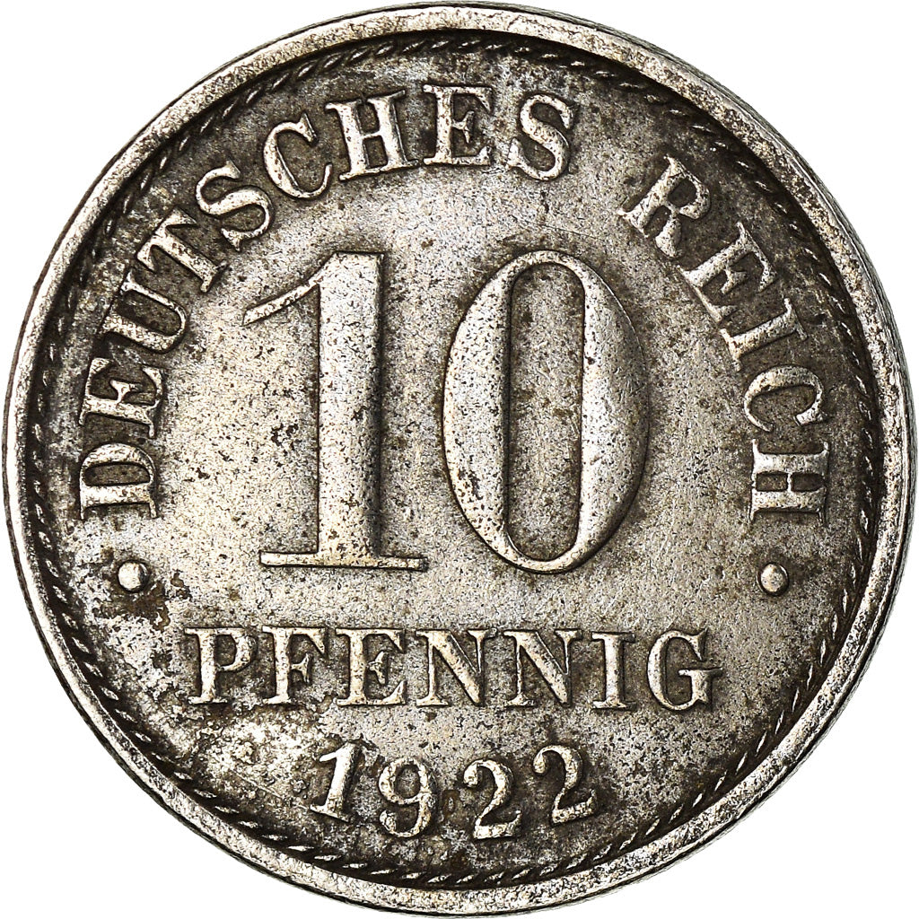 Coin, GERMANY - EMPIRE, 10 Pfennig, 1922, Stuttgart, EF(40-45), Iron, KM:20