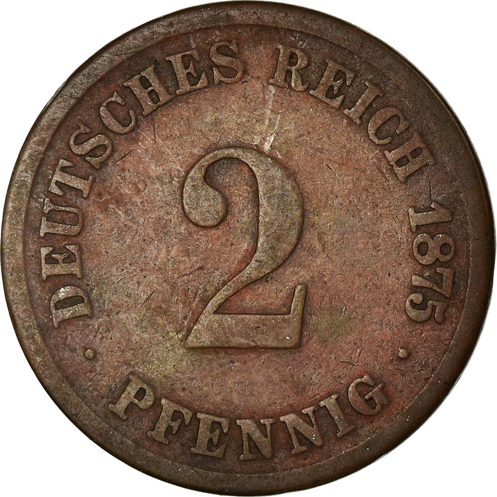 Coin, GERMANY - EMPIRE, Wilhelm I, 2 Pfennig, 1875, Munich, VF(20-25), Copper