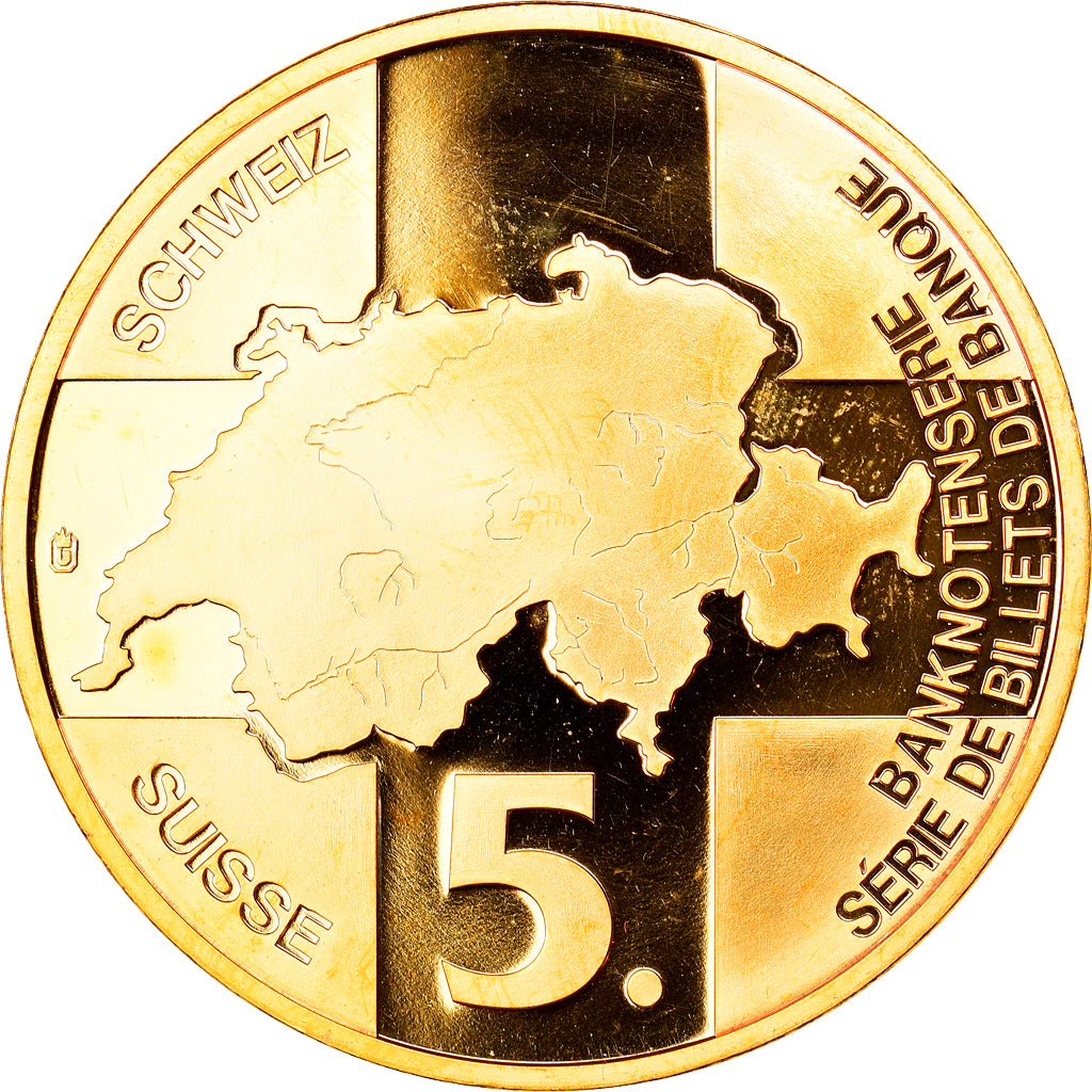 Switzerland, Medal, Billet de Banque 10 Francs, 1956, MS(63), Copper Gilt