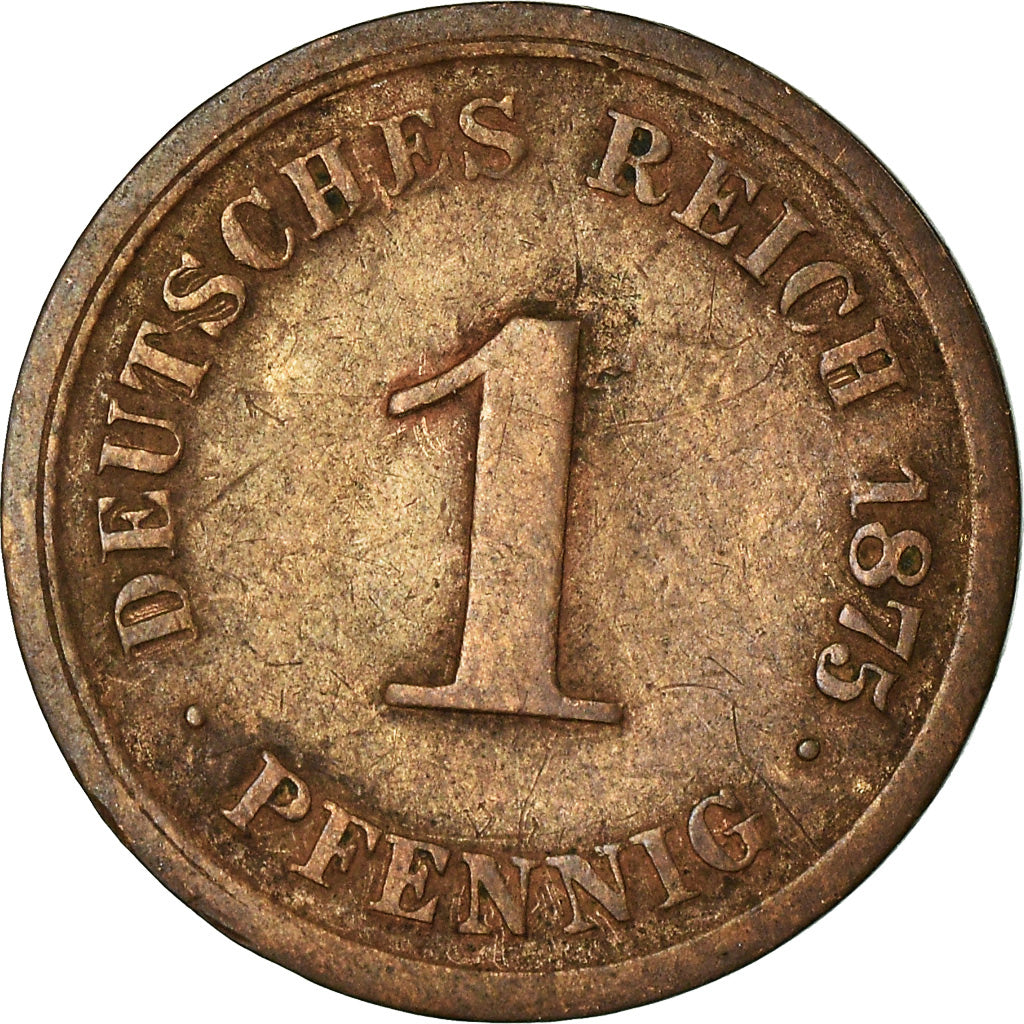 Moneda, ALEMANIA - IMPERIO, Wilhelm I, Pfennig, 1875, Munich, BC+, Cobre, KM:1