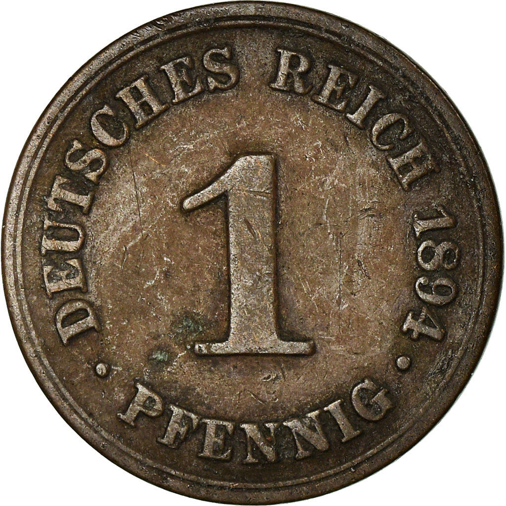 Moneda, ALEMANIA - IMPERIO, Wilhelm II, Pfennig, 1894, Berlin, BC+, Cobre, KM:10