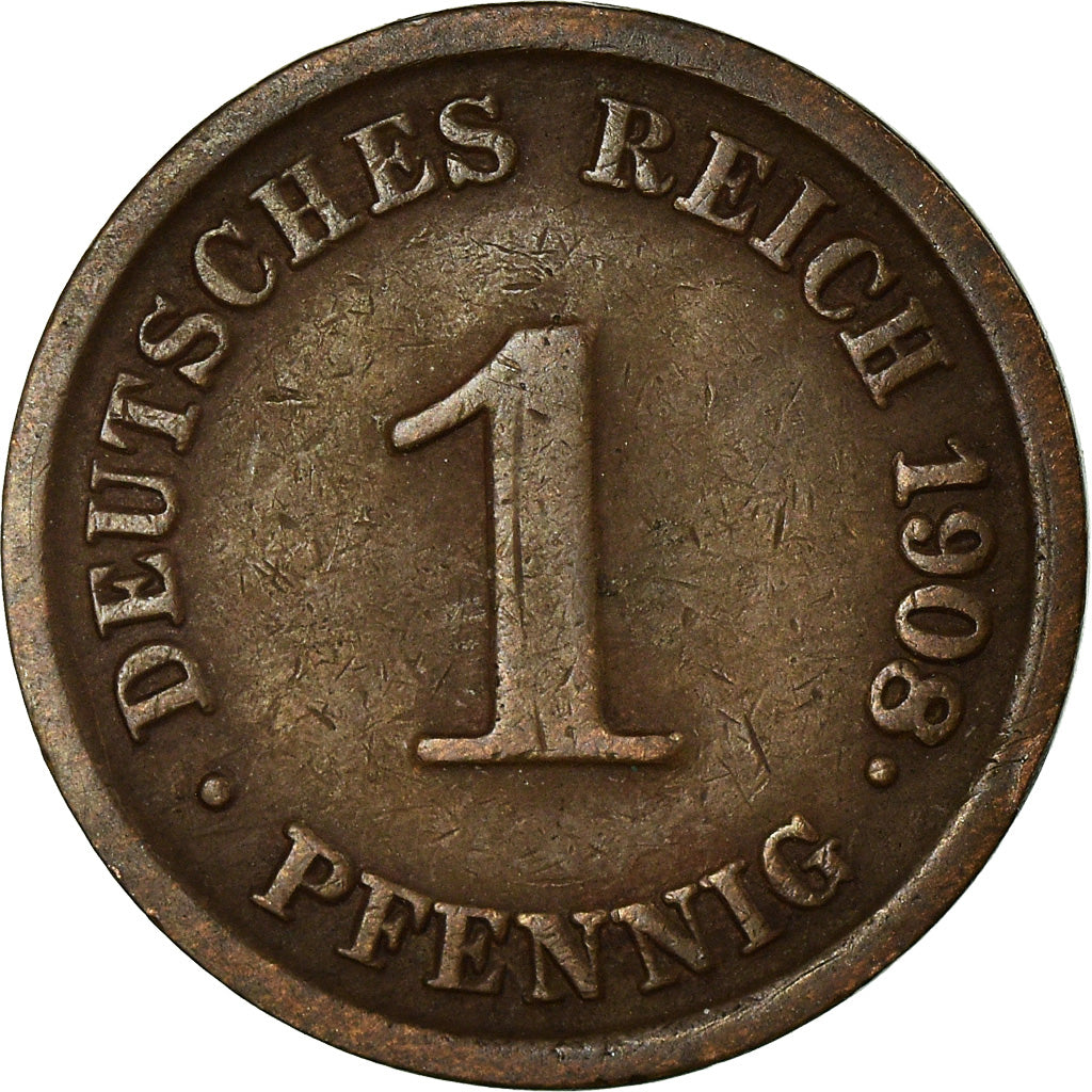 Moeda, ALEMANHA - IMPÉRIO, Wilhelm II, Pfennig, 1908, Hamburg, VF(20-25)