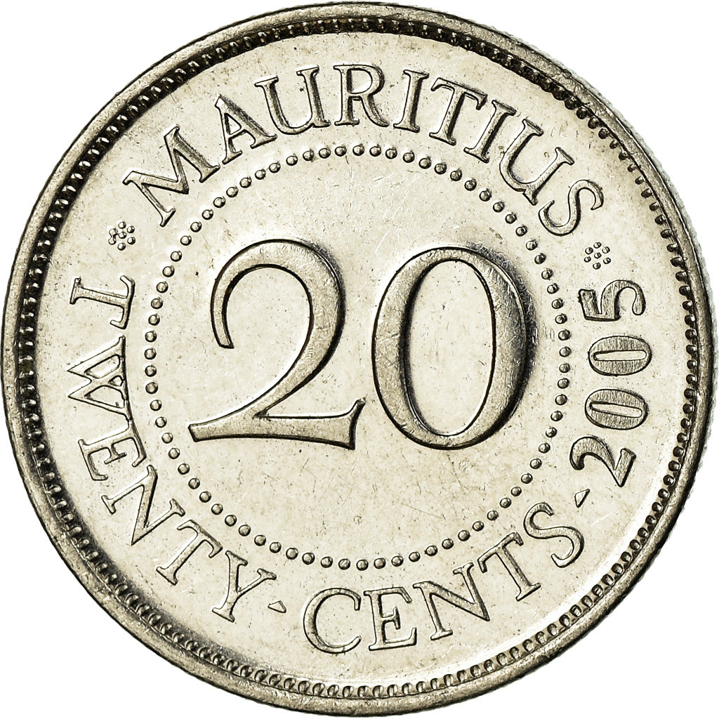 Coin, Mauritius, 20 Cents, 2005, EF(40-45), Nickel plated steel, KM:53
