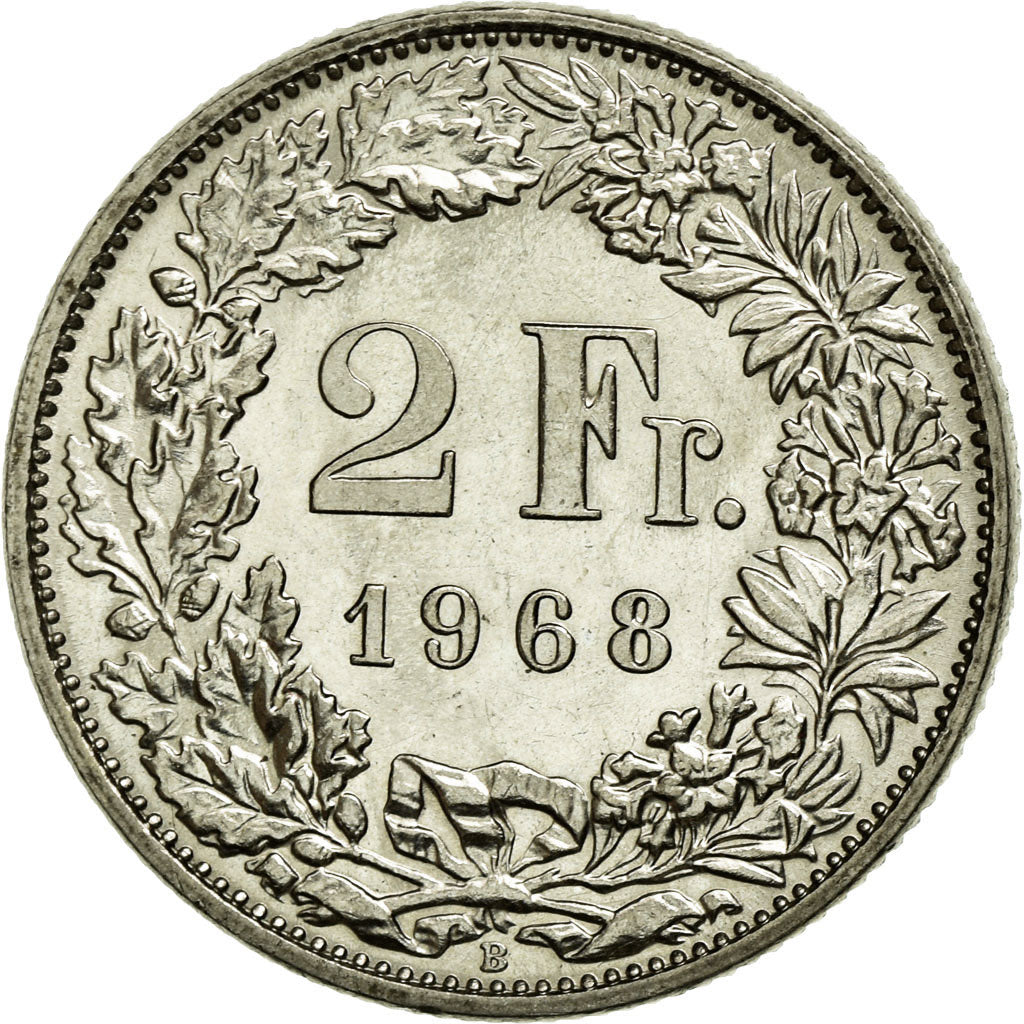 Coin, Switzerland, 2 Francs, 1968, Bern, AU(55-58), Copper-nickel, KM:21a.1