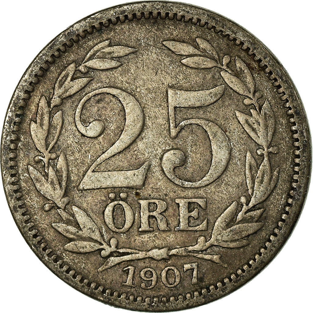 Coin, Sweden, Oscar II, 25 Öre, 1907, EF(40-45), Silver, KM:775