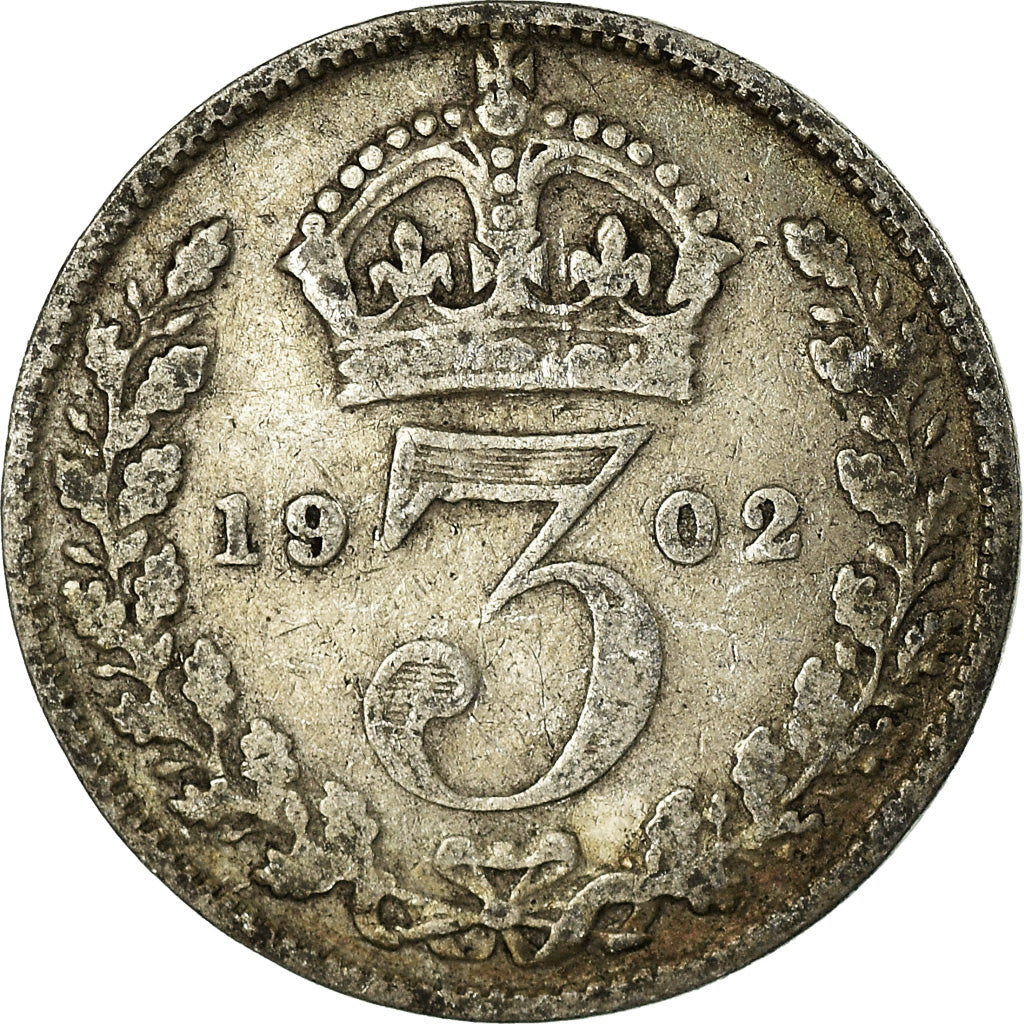 Coin, Great Britain, Edward VII, 3 Pence, 1902, VF(30-35), Silver, KM:797.1