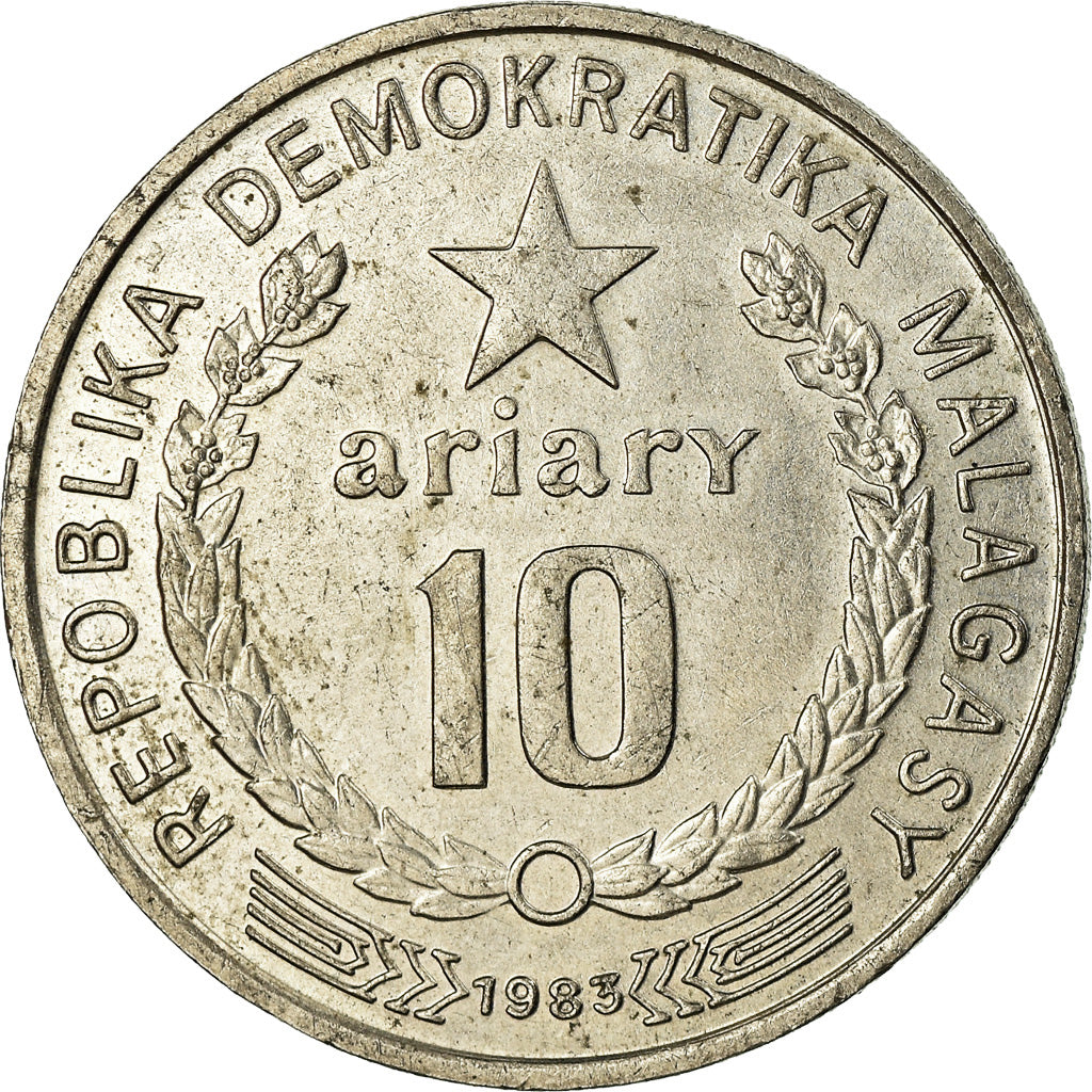Coin, Madagascar, 10 Ariary, 1983, EF(40-45), Copper-nickel, KM:13b