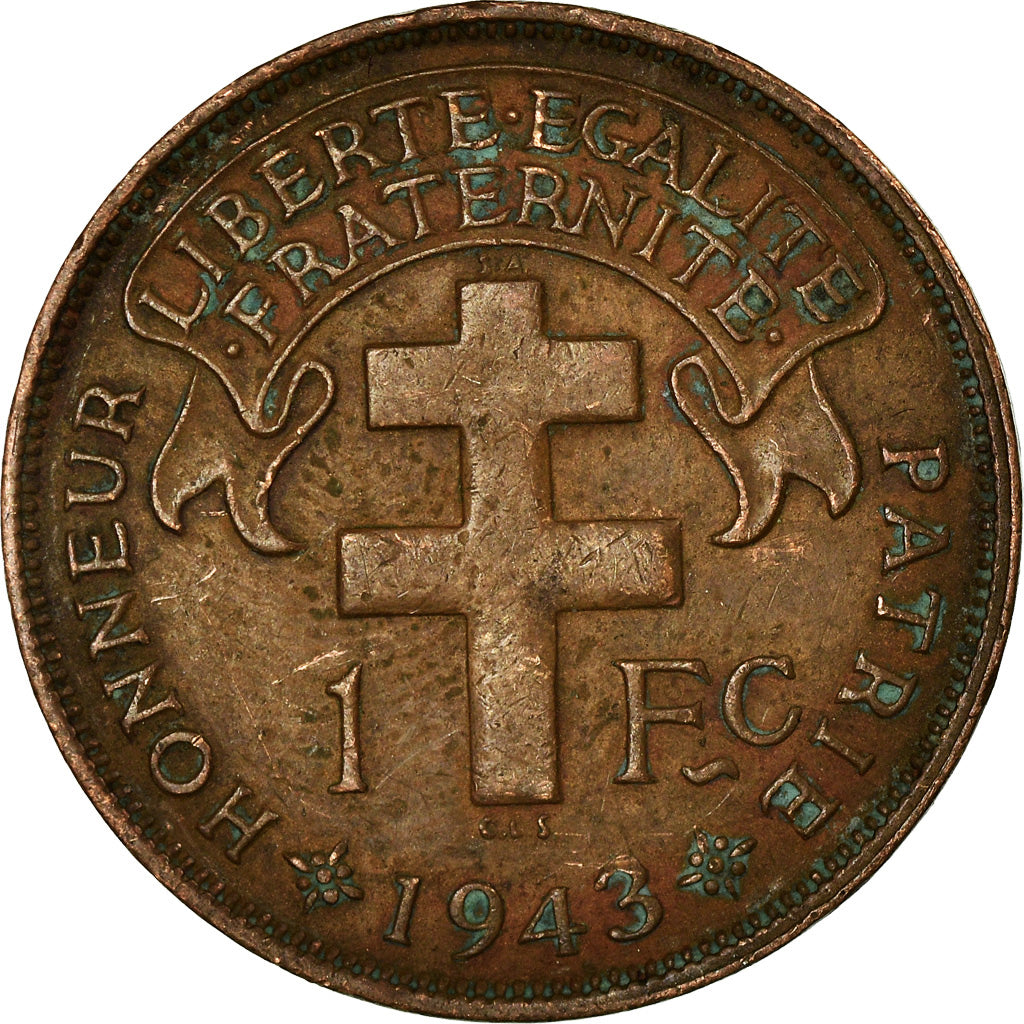 Coin, Madagascar, Franc, 1943, Pretoria, EF(40-45), Bronze, KM:2