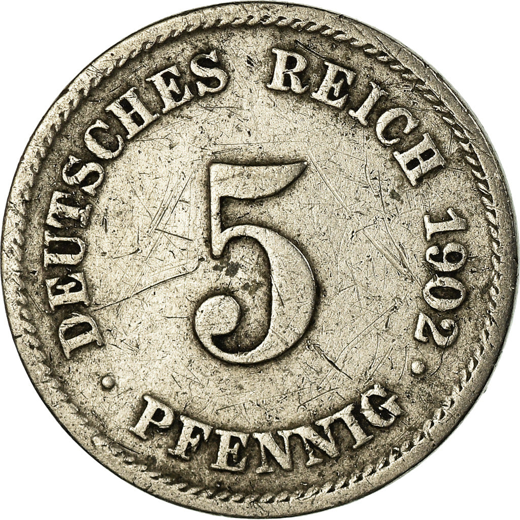 Monnaie, GERMANY - EMPIRE, Wilhelm II, 5 Pfennig, 1902, Muldenhütten, TB+