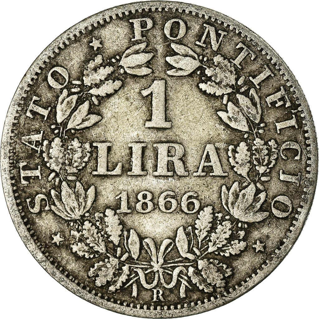 Coin, ITALIAN STATES, PAPAL STATES, Pius IX, Lira, 1866, Rome, VF(20-25)