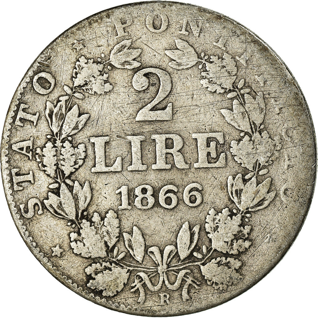 Münze, Italien Staaten, PAPAL STATES, Pius IX, 2 Lire, 1866, Rome, SGE+
