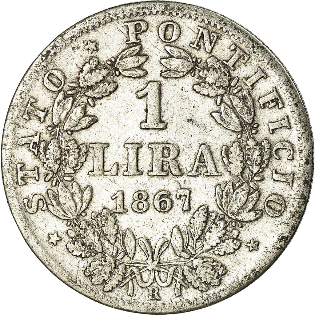 Monnaie, États italiens, PAPAL STATES, Pius IX, Lira, 1867, Rome, TTB, Argent