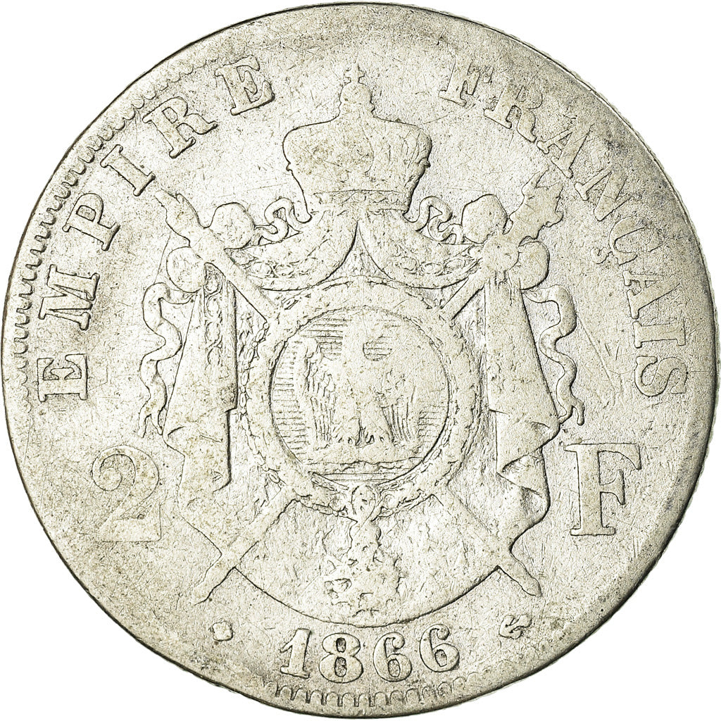 Moeda, França, Napoleon III, Napoléon III, 2 Francs, 1866, Strasbourg