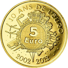 France, 5 Euro, 10 ans de l'Euro, 2012, MS(65-70), Gold