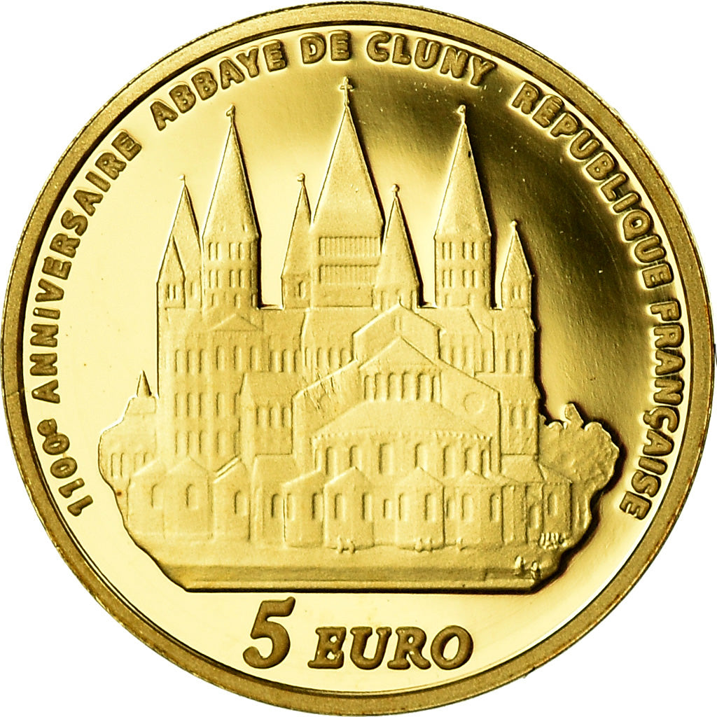 France, 5 Euro, Abbaye de Cluny, Europa, 2010, MS(65-70), Gold