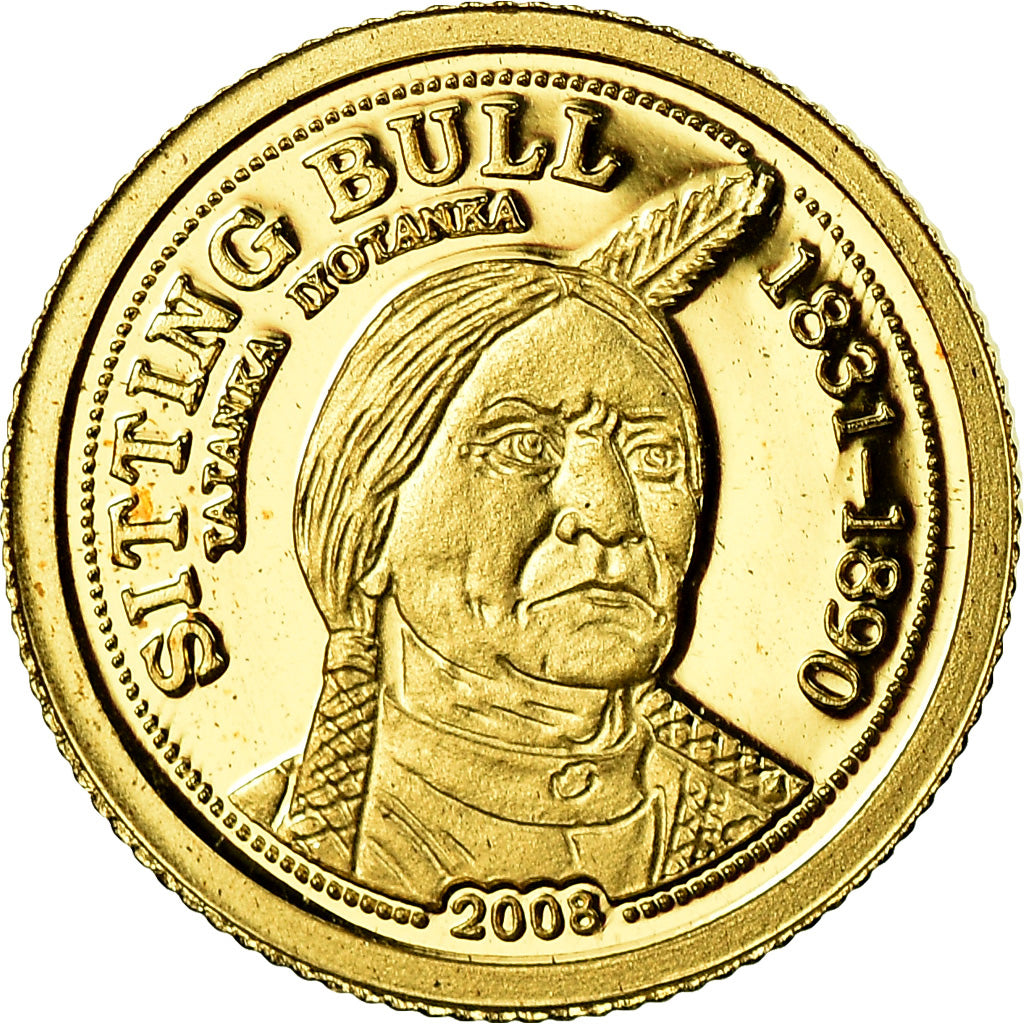 Coin, Palau, Sitinf Bull, Dollar, 2008, MS(65-70), Gold