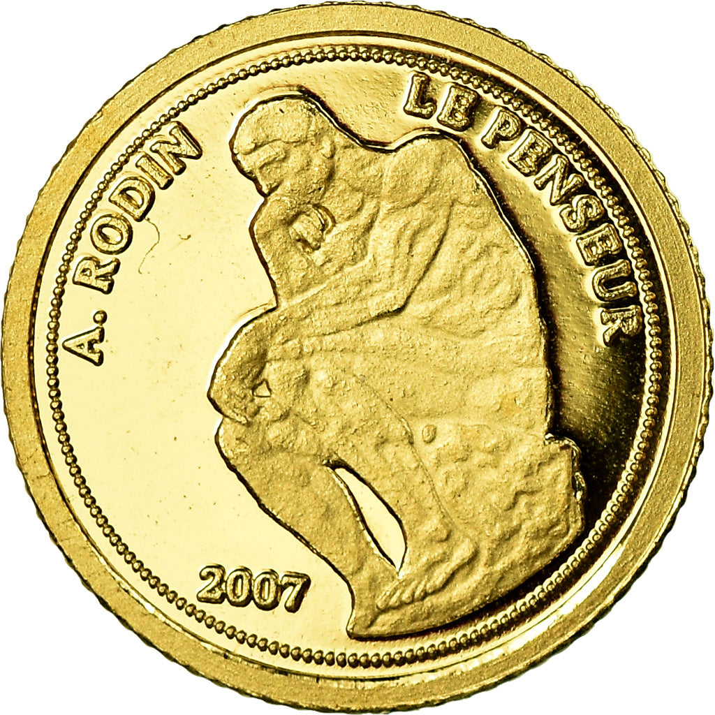 Coin, Benin, Le Penseur de Rodin, 1500 Francs CFA, 2007, MS(65-70), Gold