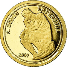 Coin, Benin, Le Penseur de Rodin, 1500 Francs CFA, 2007, MS(65-70), Gold