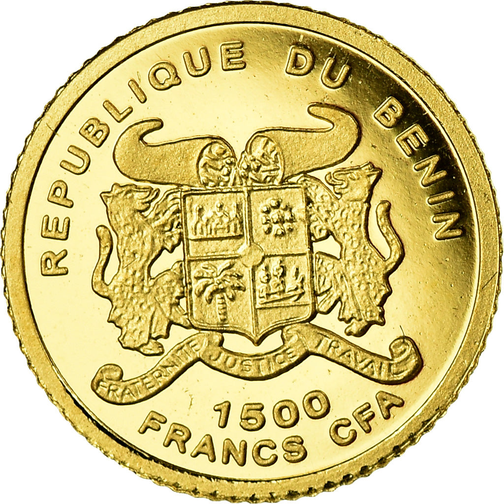 Coin, Benin, Le Penseur de Rodin, 1500 Francs CFA, 2007, MS(65-70), Gold
