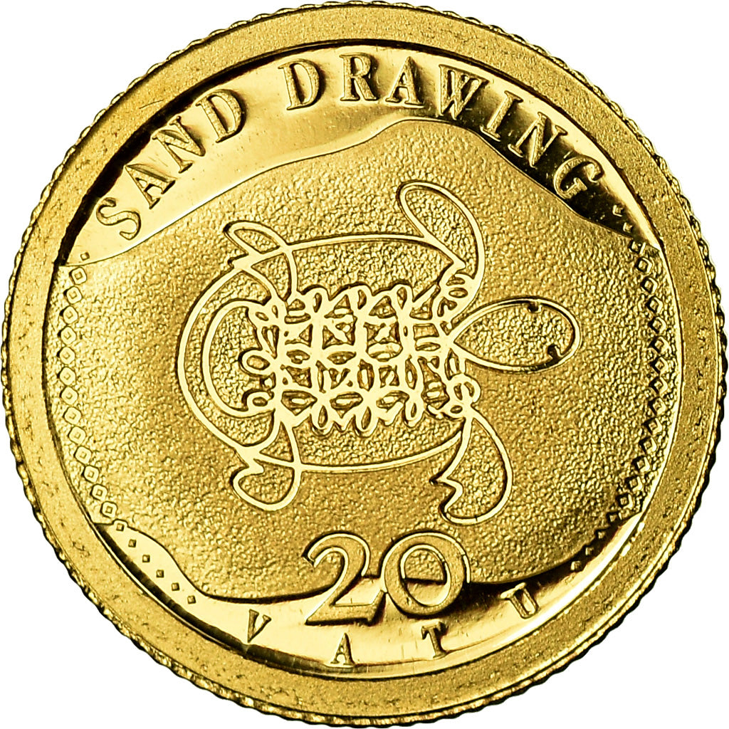 Moneta, Vanuatu, Sand drawing, 20 Vatu, 2011, FDC, Oro