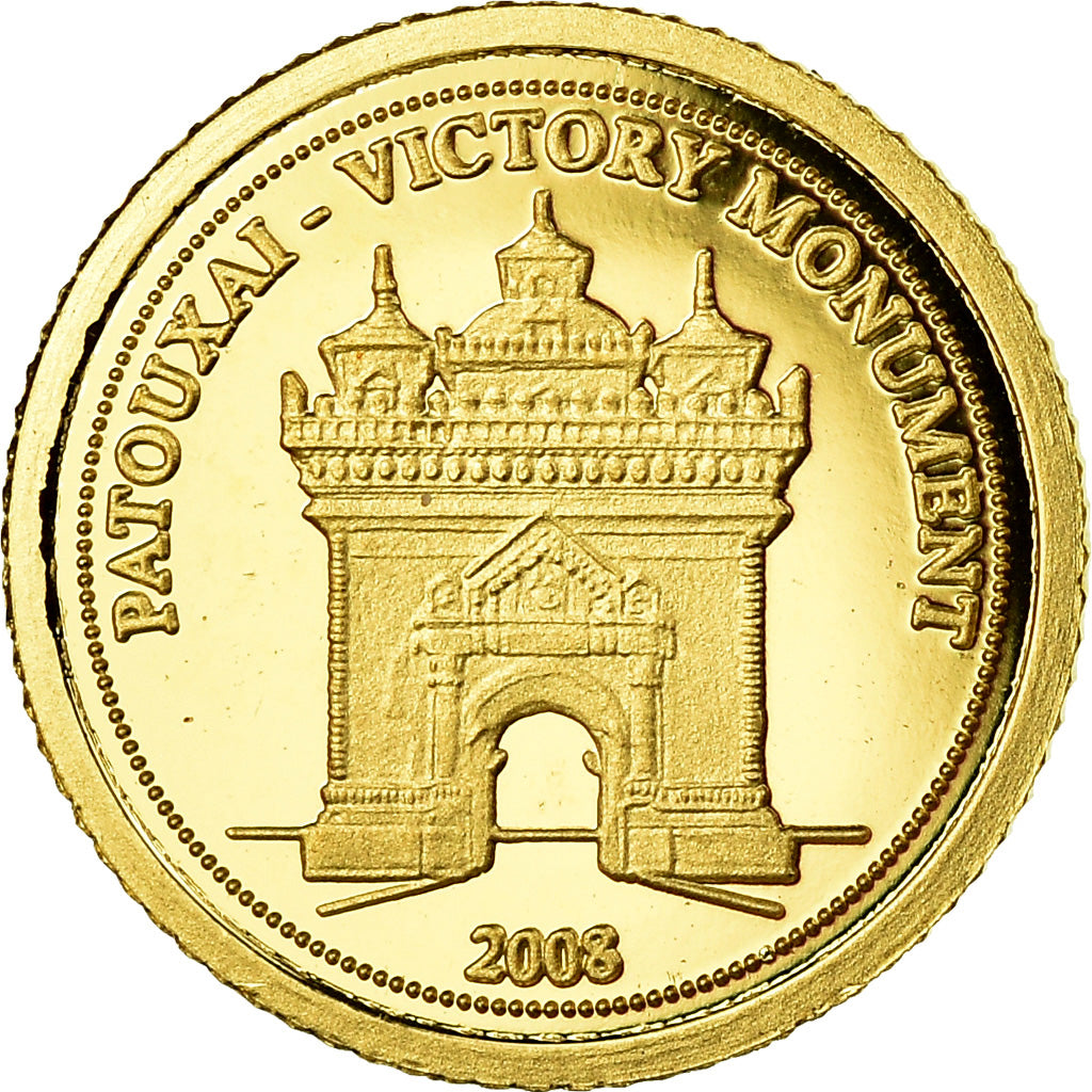 Coin, Laos, Patouxai, 500 Kip, 2008, MS(65-70), Gold