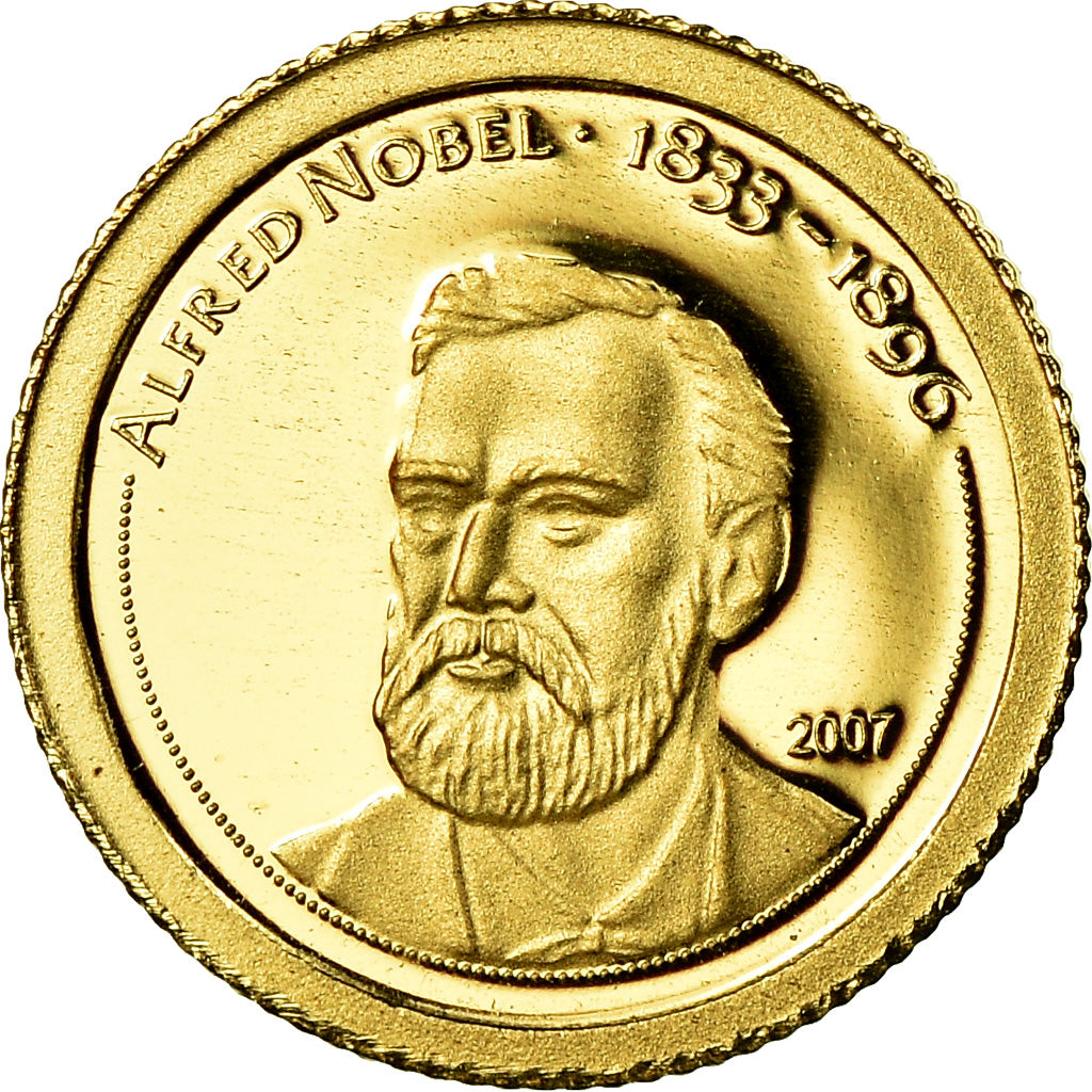 Moneta, Mongolia, Alfred Nobel, 500 Tugrik, 2007, MS(65-70), Złoto