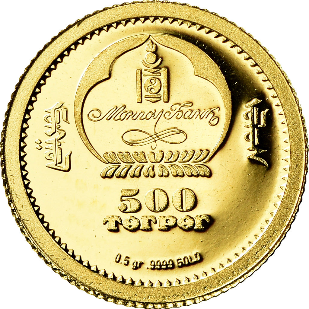 Moneta, Mongolia, Alfred Nobel, 500 Tugrik, 2007, MS(65-70), Złoto