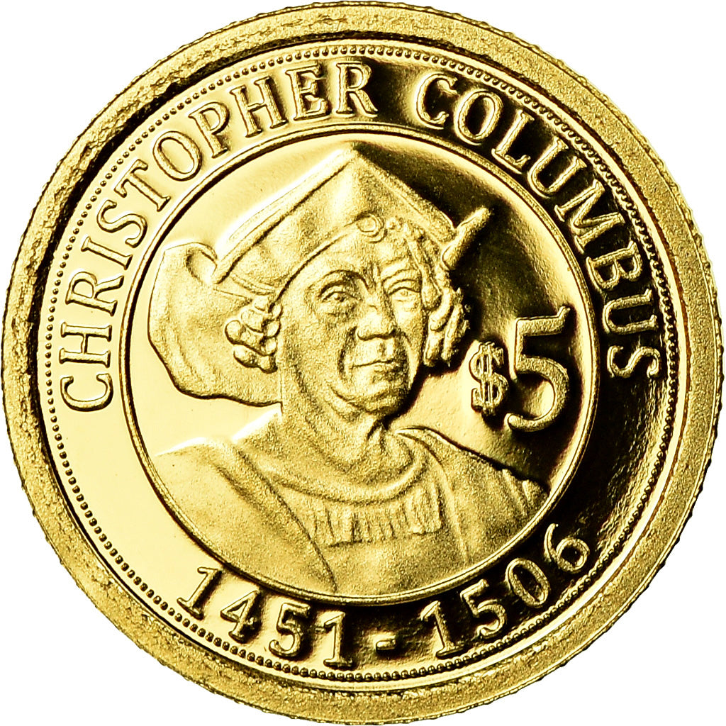 Moneda, Nauru, Christophe Colomb, 5 Dollars, 2010, FDC, Oro