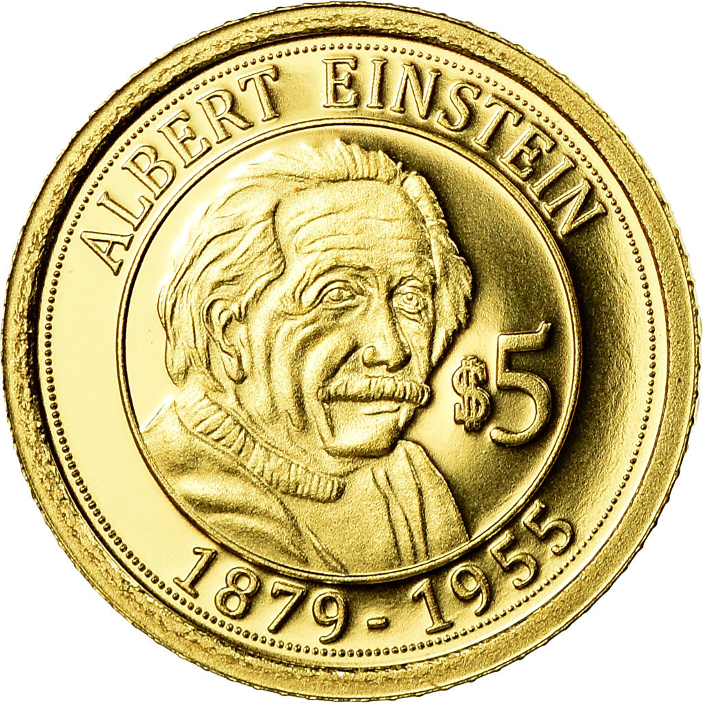 Moneta, Nauru, Einstein, 5 Dollars, 2010, MS(65-70), Złoto