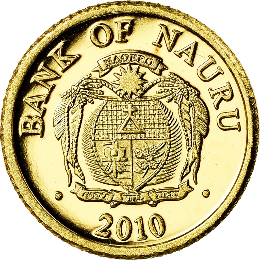 Moneta, Nauru, Einstein, 5 Dollars, 2010, MS(65-70), Złoto