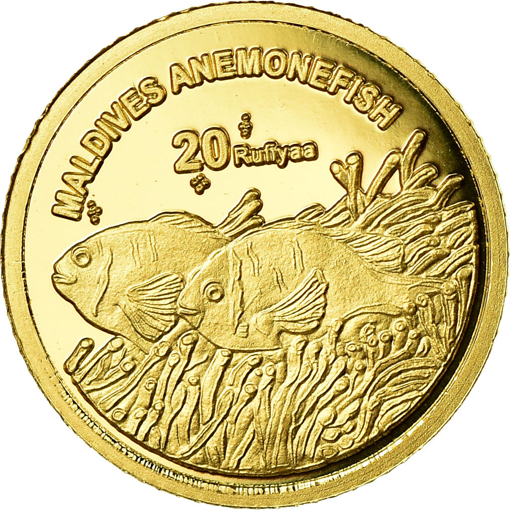 Moneda, ISLAS MALDIVAS, Poisson-clown, 20 Rufiyaa, 2011, FDC, Oro