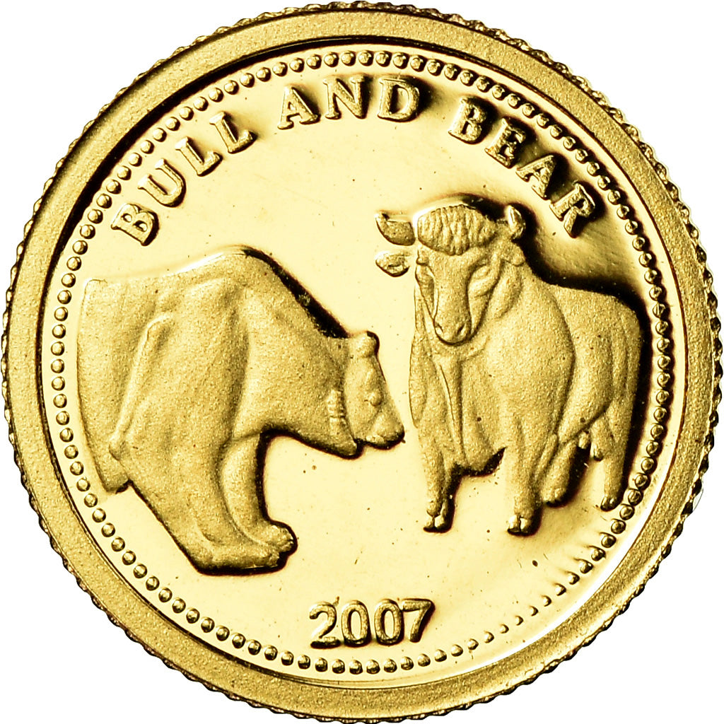 Coin, Palau, Bull - Bear, Dollar, 2007, MS(65-70), Gold