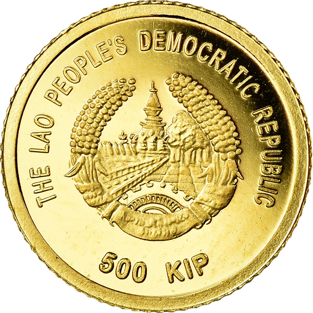 Coin, Laos, Patouxai, 500 Kip, 2008, MS(65-70), Gold