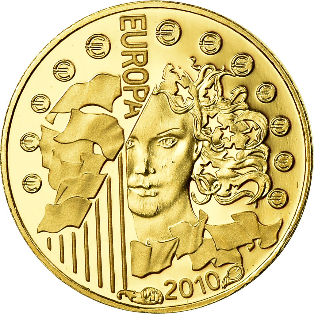 France, 5 Euro, Abbaye de Cluny, Europa, 2010, MS(65-70), Gold